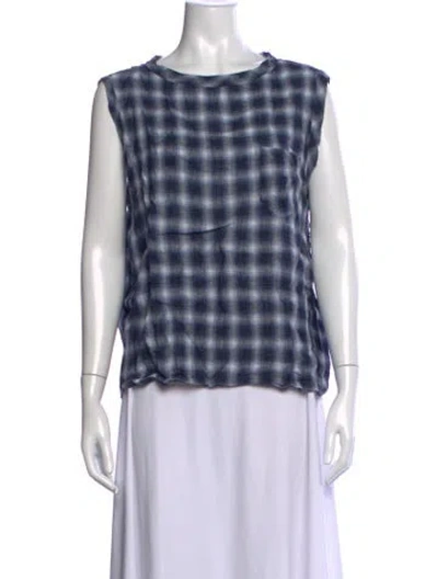 Pre-owned Sibel Saral Plaid Print Crew Neck Top In Blue