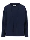 Sibel Saral Navy Blue Cropped Cardigan And Crew Neck Sweater Set In Blue