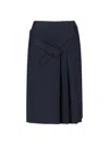 Sibel Saral Navy Wool Midi Skirt With Pleated Detail In Blue