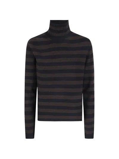 Sibel Saral Striped Roll-neck Sweater In Black