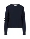 Sibel Saral Double Strap Detail Sweater With Cropped Fit And Ribbed Cuffs In Blue
