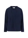 Sibel Saral Navy Blue Cropped Cardigan And Crew Neck Sweater Set In Blue