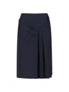 Sibel Saral Navy Wool Midi Skirt With Pleated Detail In Black