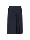 Sibel Saral Navy Wool Midi Skirt With Pleated Detail In Blue