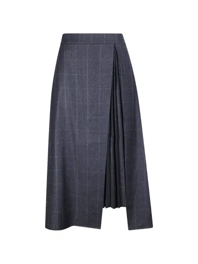 Sibel Saral Windowpane Pleated Maxi Skirt In Gray