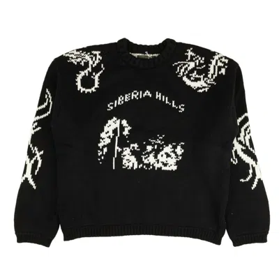 Pre-owned Siberia Hills Black Heavy Tribal Knit Sweater Size L In Multicolor
