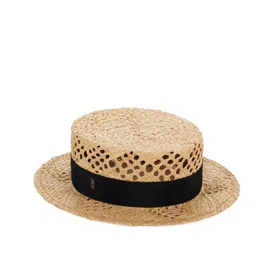 Sibi Hats Women's Black / Neutrals Taylor - Vented Raffia Straw Boater Hat