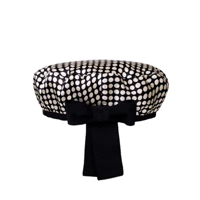 Sibi Hats Women's Black / White Audrey - Silk Satin Beret Hat With Large Bow In Neutral
