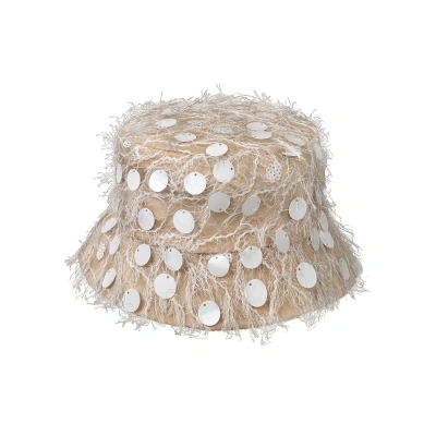 Sibi Hats Women's Gold / White Fairy Tale - White Sequined Bucket Hat In Neutral