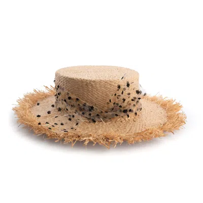 Sibi Hats Women's Neutrals Linda - Handmade Straw Boater With Floral Trimming In Black