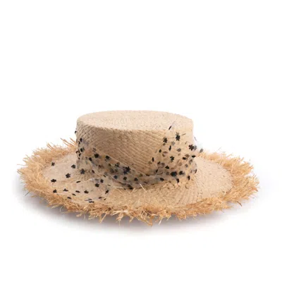 Sibi Hats Women's Neutrals Linda - Handfrayed Straw Hat With Floral Tulle Trimming In Burgundy