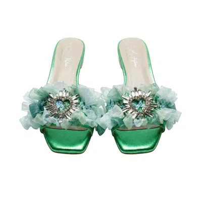 Sibylla Delphica Women's Anatomic Sole Raffia Green Metallic Handwoven Sandals Heart
