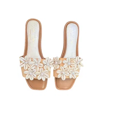 Sibylla Delphica Women's Brown / White Kallos - Eco Leather Sandals Jeweled With Shell Flowers In Multi