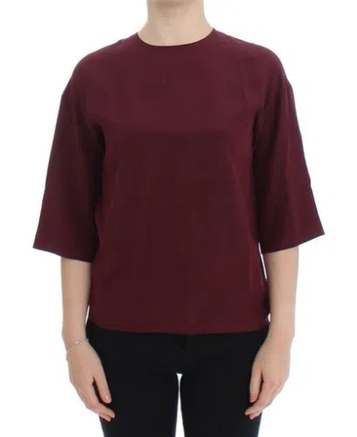Pre-owned Sicily Dolce&gabbana  Women Red T-shirt 100% Silk 3/4 Sleeves Casual Top Sz It 36