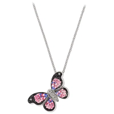 Pre-owned Sicis Jewels 18k White Gold Diamond Micro Mosaic Pendant Necklace