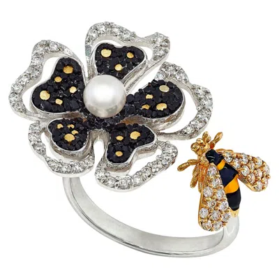 Pre-owned Sicis Jewels 18k White Gold Diamond Pearl Nano Mosaic Ring