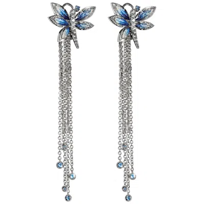 Pre-owned Sicis Jewels 18k White Gold Micro Mosaic Drop Earrings With Diamonds & Sapphires