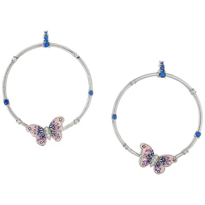 Pre-owned Sicis Jewels 18k White Gold Micro Mosaic Earrings With Diamonds And Blue Sapphir