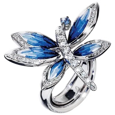 Pre-owned Sicis Jewels 18k White Gold Micro Mosaic Ring With Diamonds