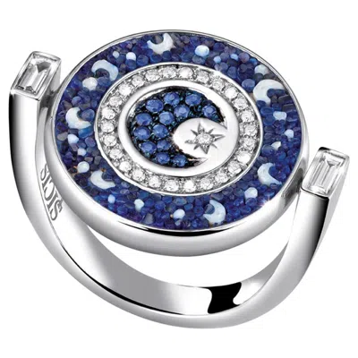 Pre-owned Sicis Jewels 18k White Gold Micro Mosaic Ring With Diamonds And Blue Sapphires