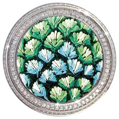 Pre-owned Sicis Jewels 18k White Gold Micro Mosaic Ring With White Diamonds