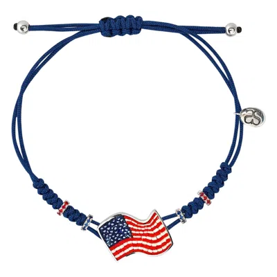 Pre-owned Sicis Jewels 18k White Gold Micromosaic American Flag Bracelet With Sapphires