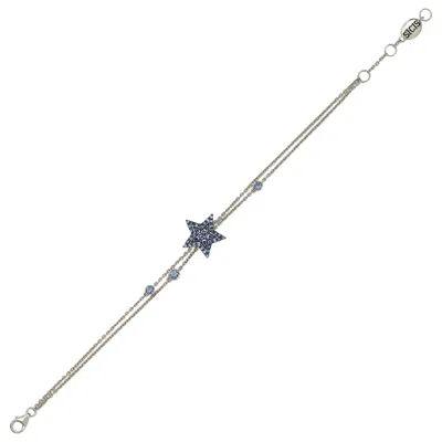 Pre-owned Sicis Jewels 18k White Gold Micromosaic Bracelet With Blue Sapphires