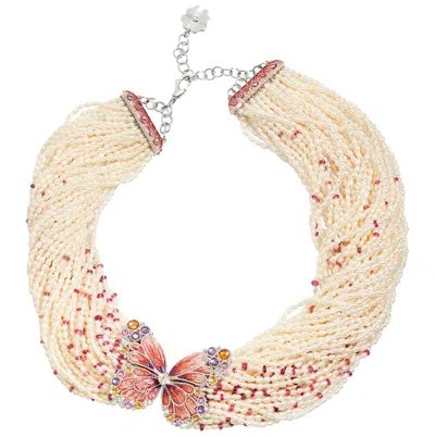 Pre-owned Sicis Jewels 18k White Gold Micromosaic Necklace With Diamonds, Pearls & Tourmal