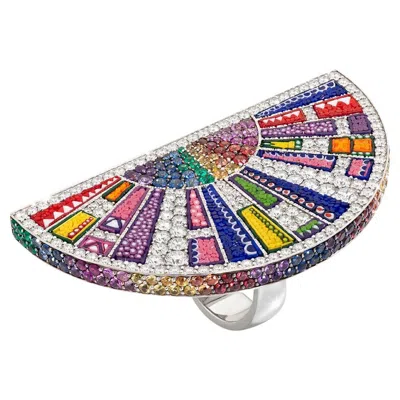 Pre-owned Sicis Jewels 18k White Gold Multicolor Sapphire & Diamond Ring