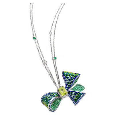 Pre-owned Sicis Jewels 18k White Gold Necklace With Tzavorites, Peridot & Sapphires