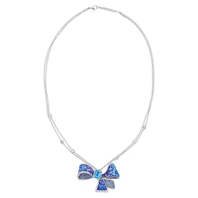 Pre-owned Sicis Jewels 18k White Gold Ribbon Necklace With Diamonds, Topaz & Micromosaic