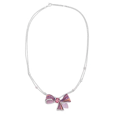 Pre-owned Sicis Jewels 18k White Gold Ribbon Necklace With Diamonds, Tourmaline & Sapphire
