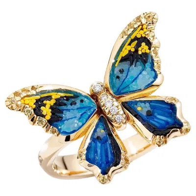 Pre-owned Sicis Jewels 18k Yellow Gold Butterfly Ring, Diamonds & Sapphires