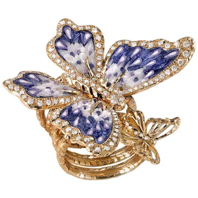 Pre-owned Sicis Jewels 18k Yellow Gold Micro Mosaic Butterfly Ring With Diamonds