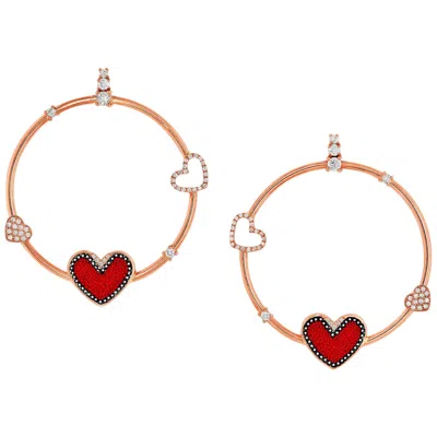 Pre-owned Sicis Jewels 18kt Rose Gold Micro Mosaic Hoop Earrings With White Diamonds