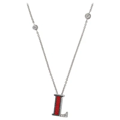 Pre-owned Sicis Jewels 18kt White Gold Diamond Letter L Necklace With Micromosaic Art