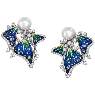 Pre-owned Sicis Jewels 18kt White Gold Diamond Pearl Nanomosaic Earrings