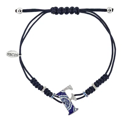 Pre-owned Sicis Jewels 18kt White Gold Micromosaic F Bracelet With Diamonds & Sapphires