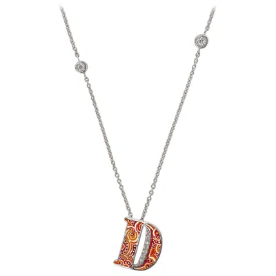 Pre-owned Sicis Jewels 18kt White Gold Micromosaic Letter D Necklace With Diamonds