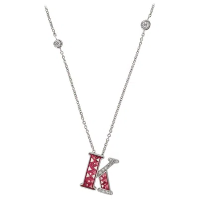 Pre-owned Sicis Jewels 18kt White Gold Micromosaic Letter K Necklace With Diamonds