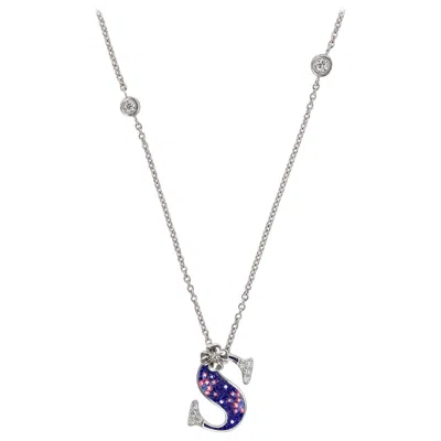 Pre-owned Sicis Jewels 18kt White Gold Micromosaic Letter S Necklace With Diamonds