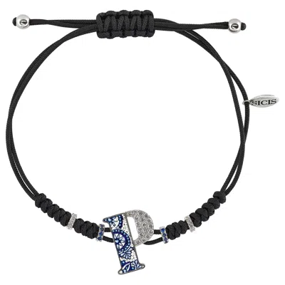 Pre-owned Sicis Jewels 18kt White Gold Micromosaic P Bracelet With Diamonds & Sapphires