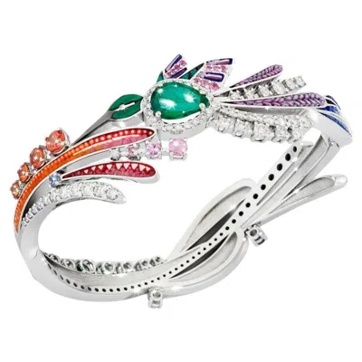 Pre-owned Sicis Jewels Bangle In White Gold With Emeralds, Malachite, Sapphires And White Diamonds