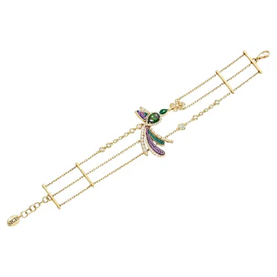 Pre-owned Sicis Jewels Bracelet In Yellow Gold With Green Tourmaline, White Diamonds And Micromosaic