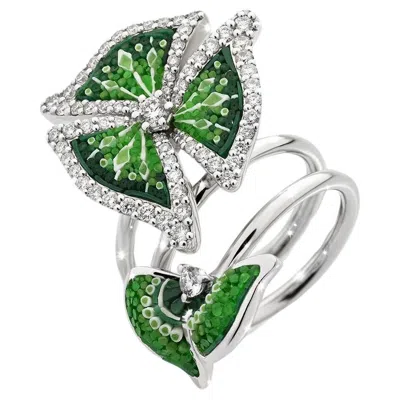 Pre-owned Sicis Jewels Cocktail Ring In White Gold With Hand Decorated Micromosaic And White Diamonds