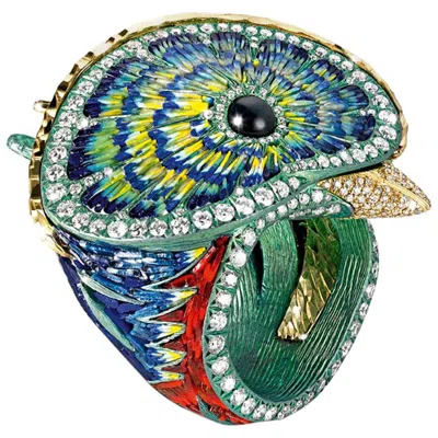 Pre-owned Sicis Jewels Gold & Titanium Micro Mosaic Cocktail Ring With Diamonds In Multi