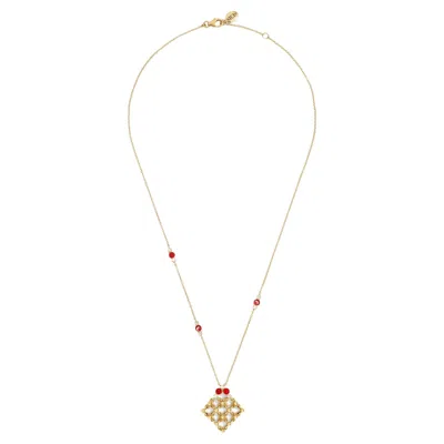 Pre-owned Sicis Jewels Gold Necklace With White Diamonds And Hand Decorate Micromosaic