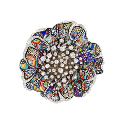 Pre-owned Sicis Jewels Micro Mosaic Diamond Cocktail Ring In White Gold