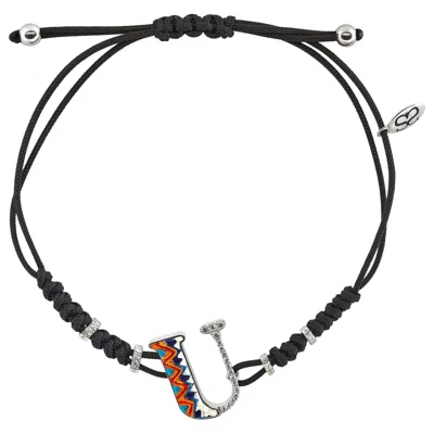Pre-owned Sicis Jewels Modern 18kt White Gold Diamond Micromosaic Letter U Bracelet