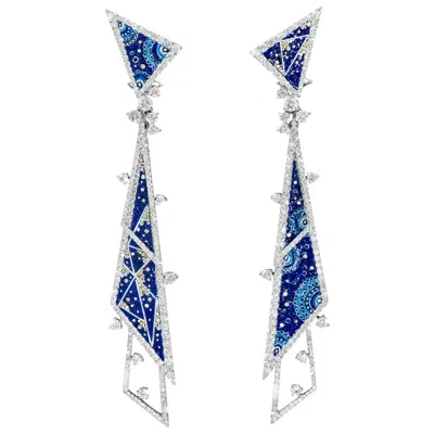 Pre-owned Sicis Jewels Modern White Gold Diamond Nanomosaic Drop Earrings